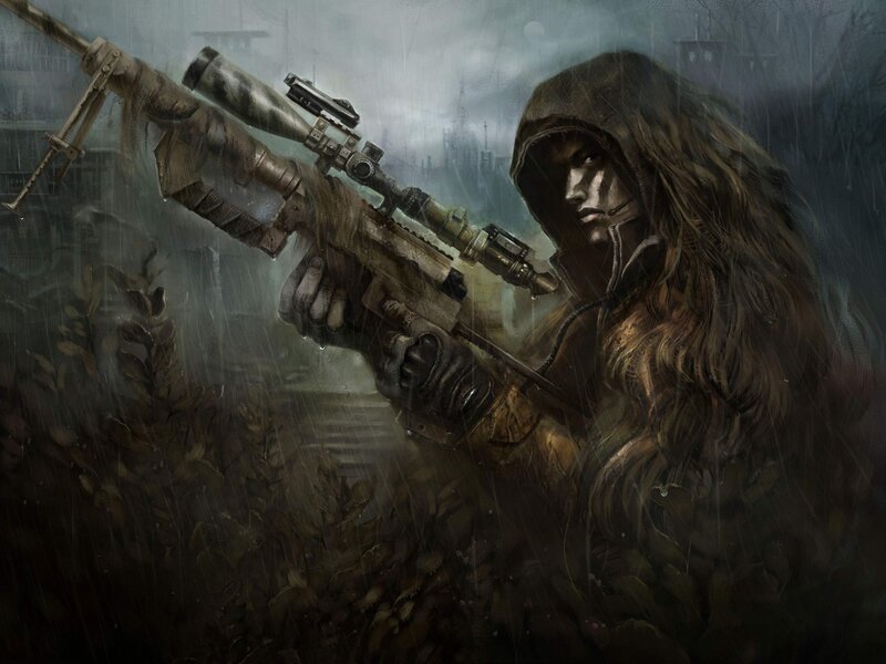 Sniper in Rain — Gray, Dramatic
