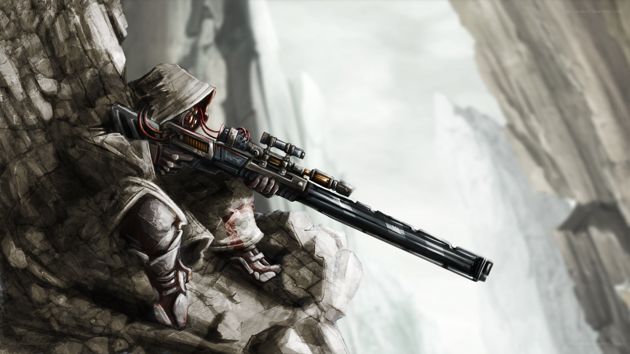 sniper in rocky terrain