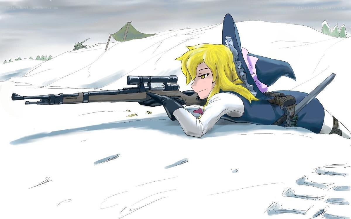 sniper in snowy landscape