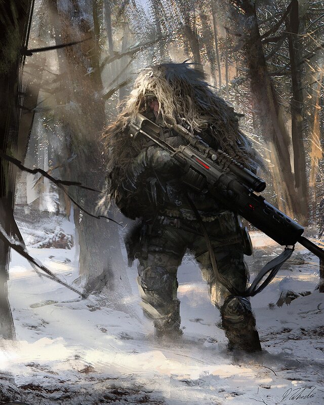 Sniper in Winter Forest