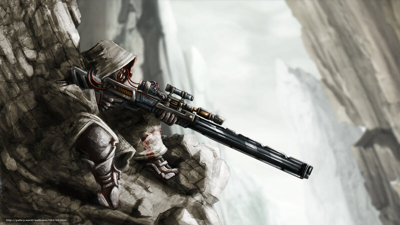 Sniper on a rocky cliff