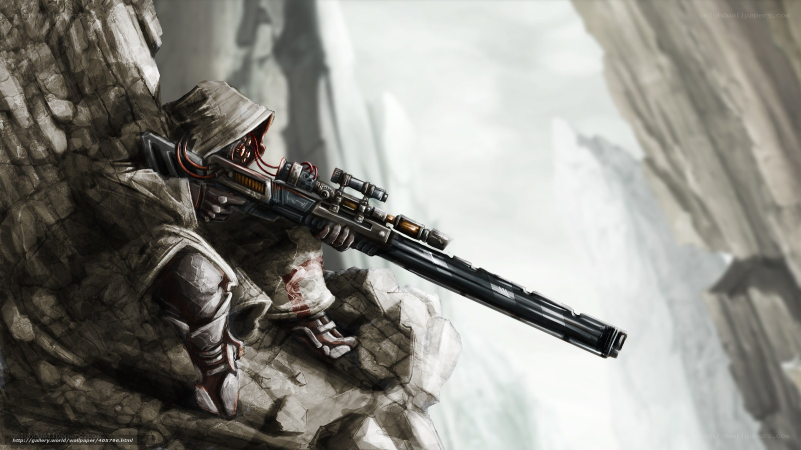 Sniper on a rocky cliff