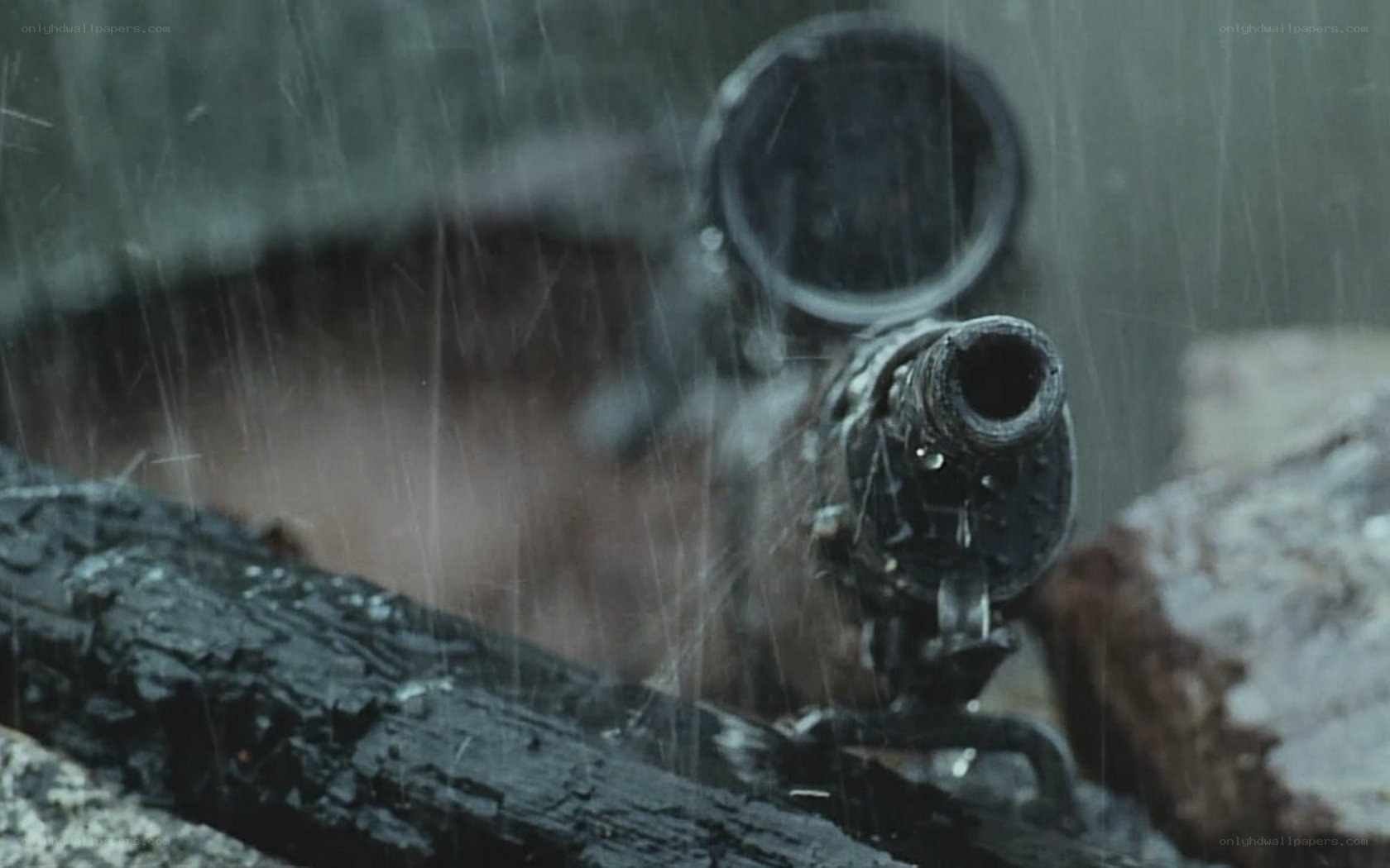 sniper rifle in rain