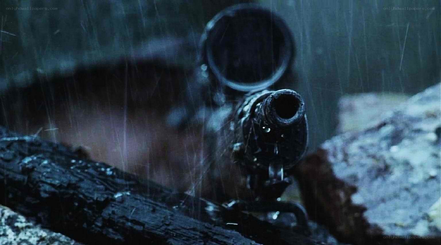 sniper rifle in rain