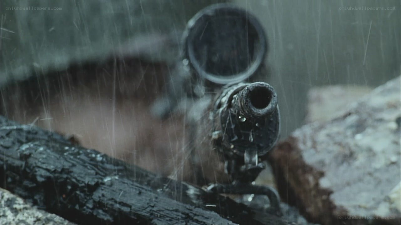 sniper rifle in rain
