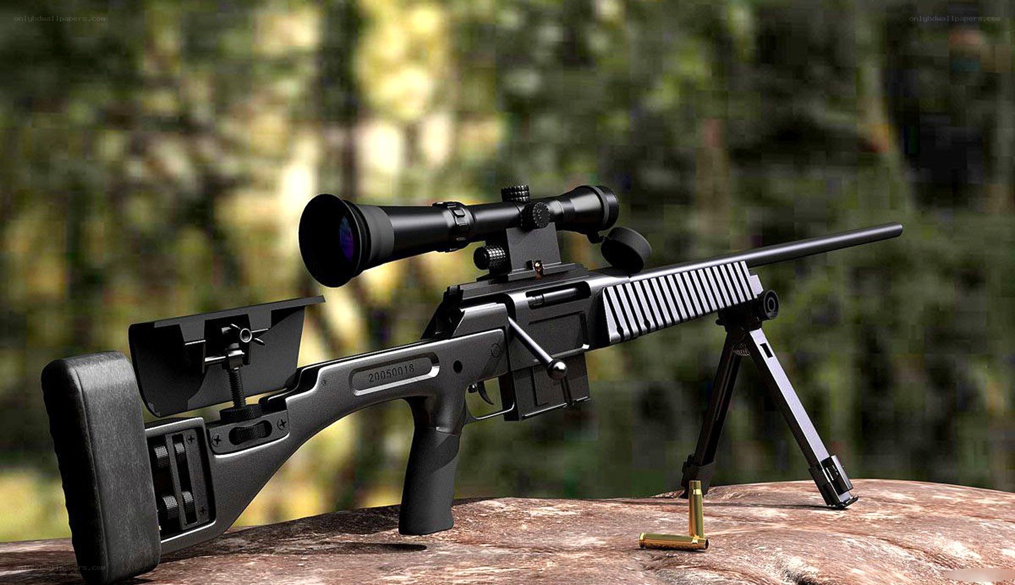 sniper rifle on a rock