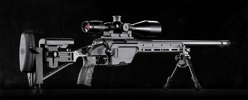 Sniper Rifle with Scope — Black, Dramatic, Photograph, Tripod, Stock