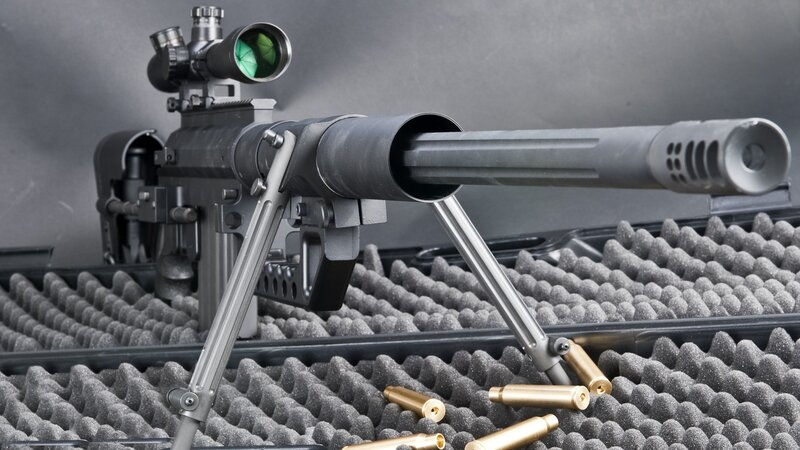 Sniper Rifle with Scope — Gray, Neutral, Photograph, Tripod, Bullets