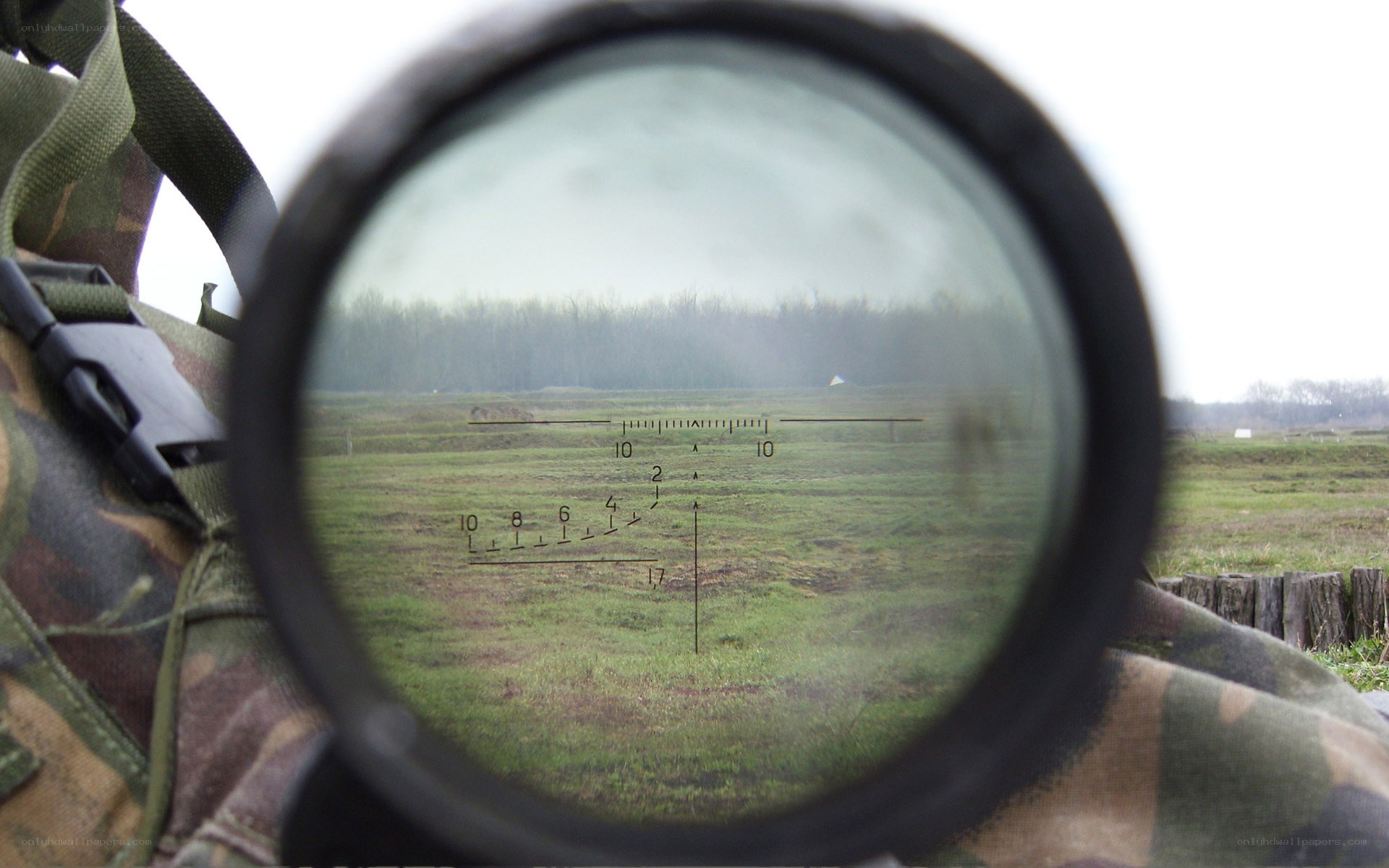 sniper scope view of field