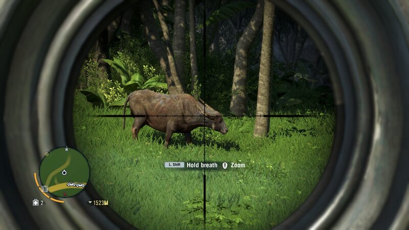Sniper scope view of water buffalo
