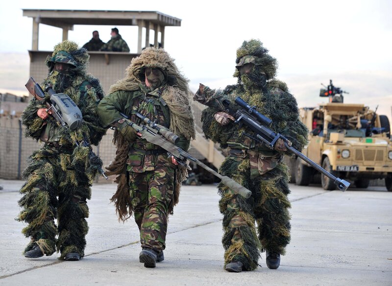 Snipers in ghillie suits