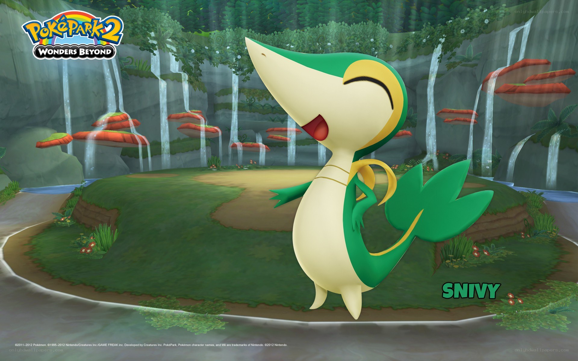 Snivy in a lush forest