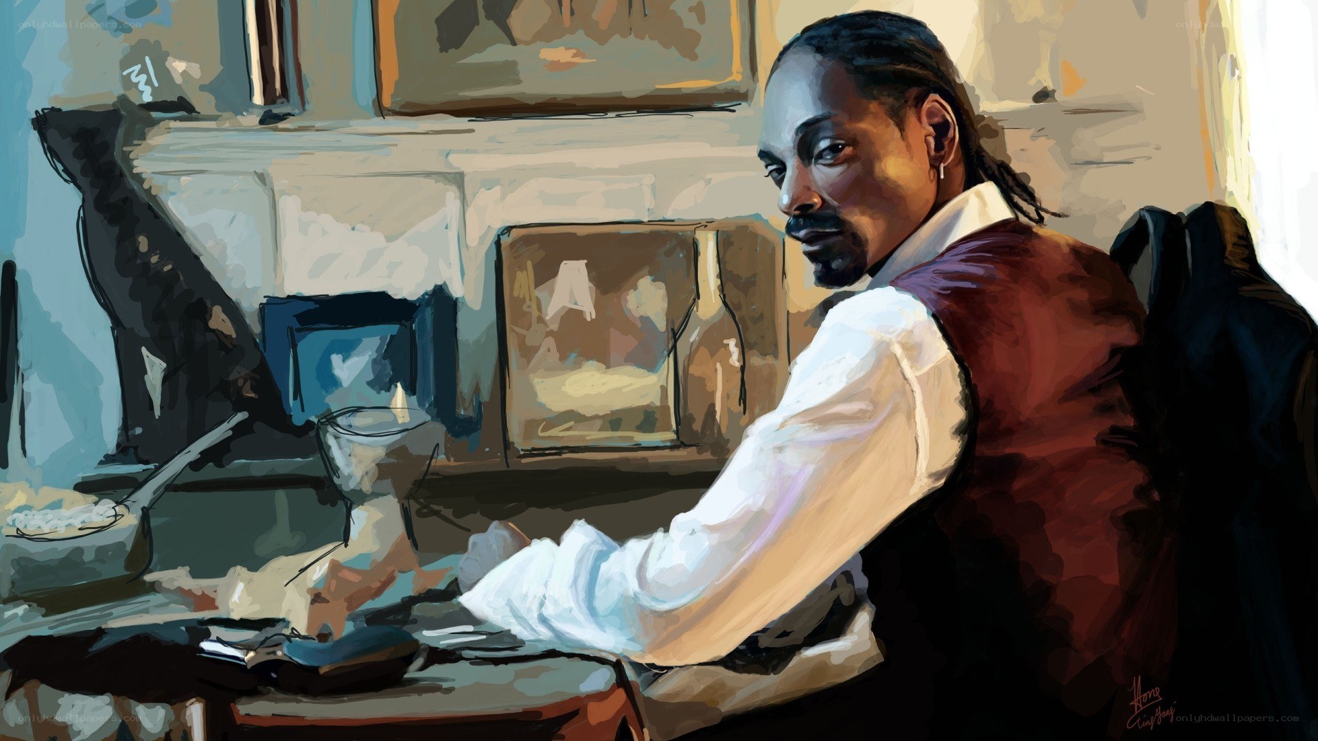 Snoop Dogg at a desk