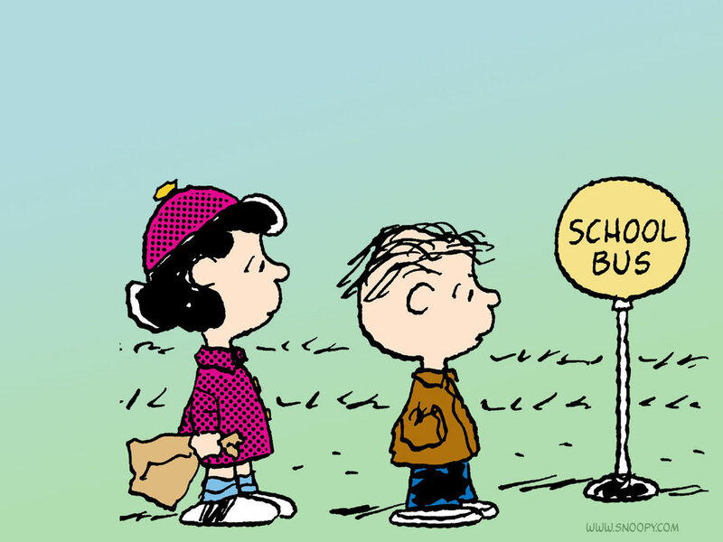 Snoopy and Lucy at bus stop