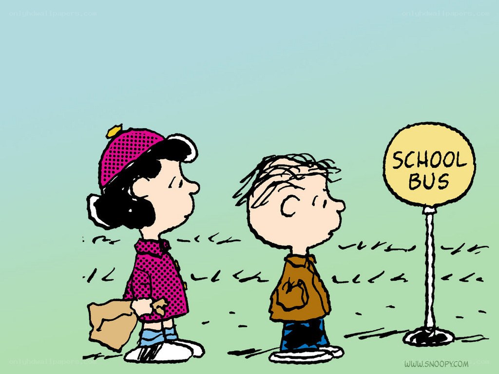 Snoopy and Lucy at bus stop
