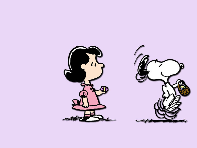 Snoopy and Lucy with Easter eggs