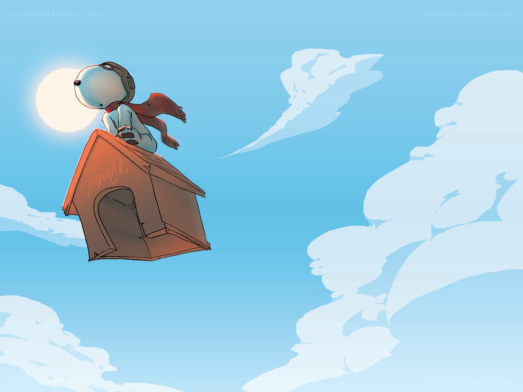 Snoopy flying in the sky