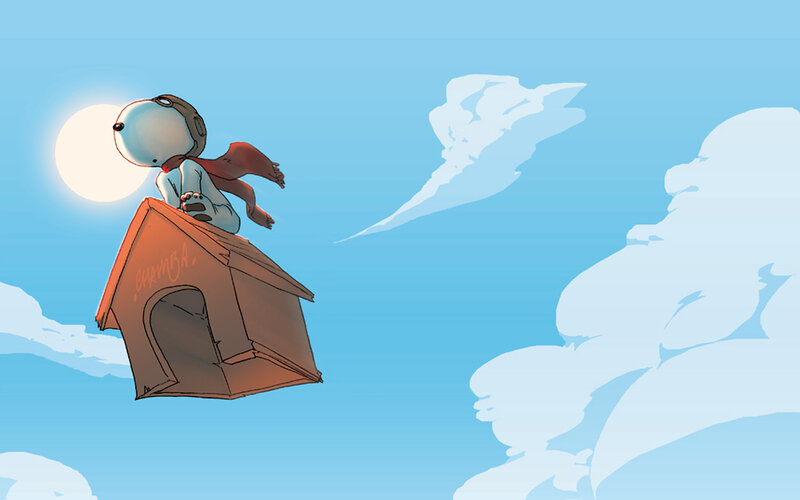 Snoopy flying in the sky