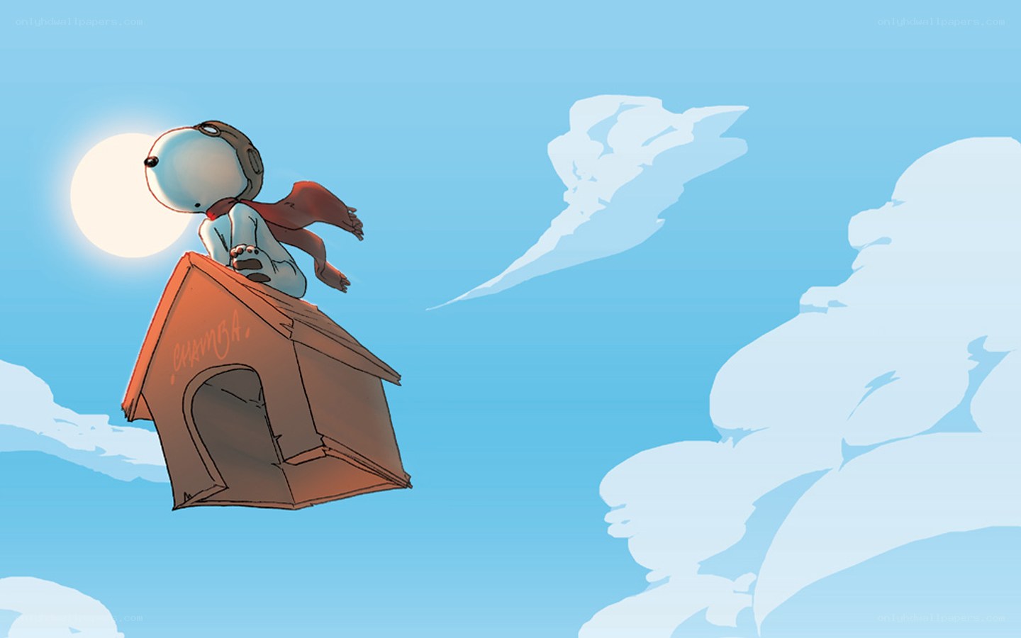 Snoopy flying in the sky