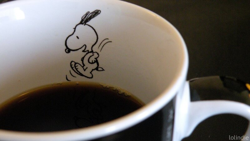 Snoopy on a Mug — White, Calm, Illustration