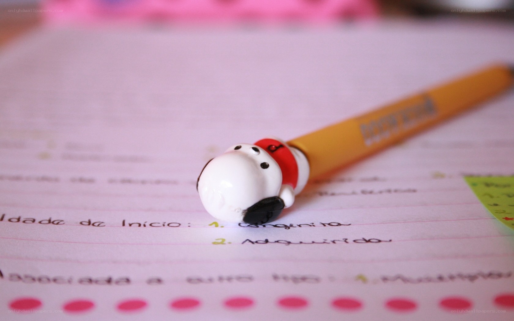 Snoopy pencil on notebook