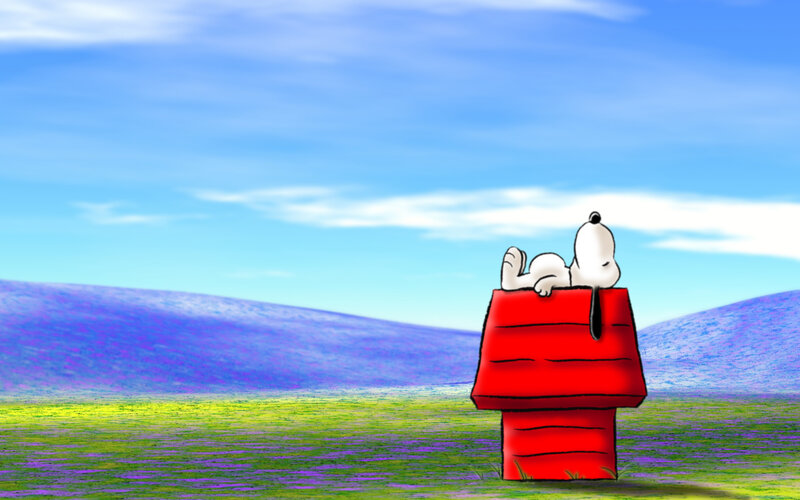 Snoopy resting in his doghouse