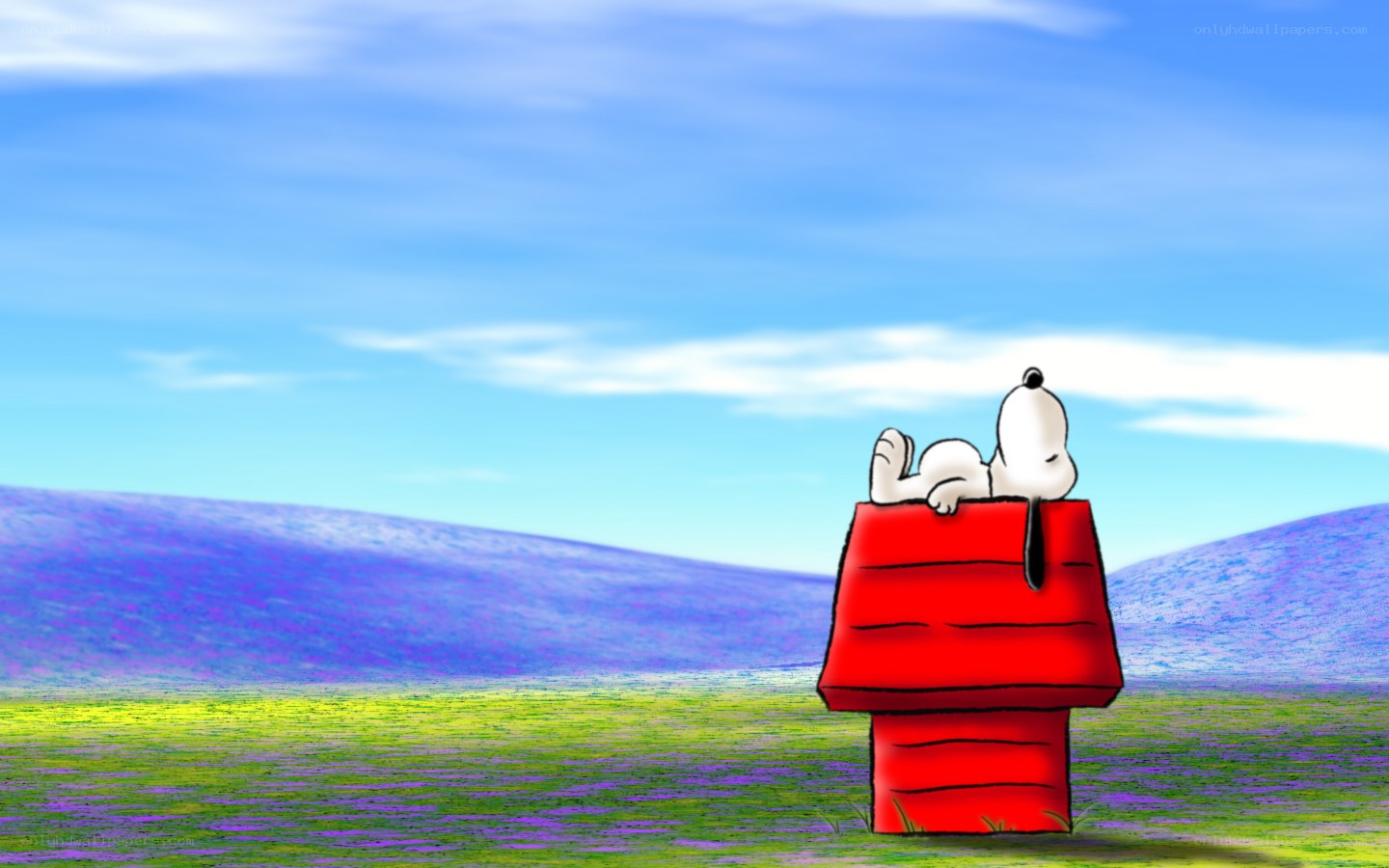 Snoopy resting in his doghouse