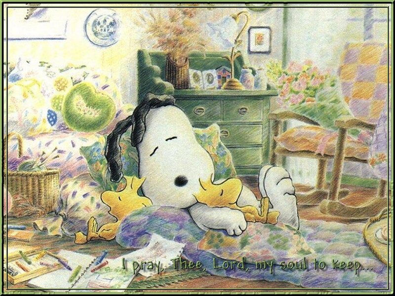 Snoopy sleeping with Woodstock