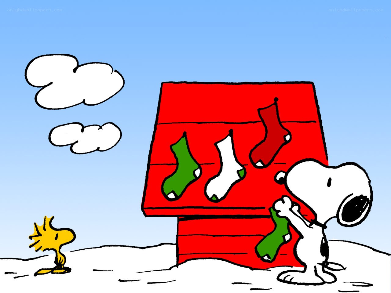 Snoopy with Christmas stockings