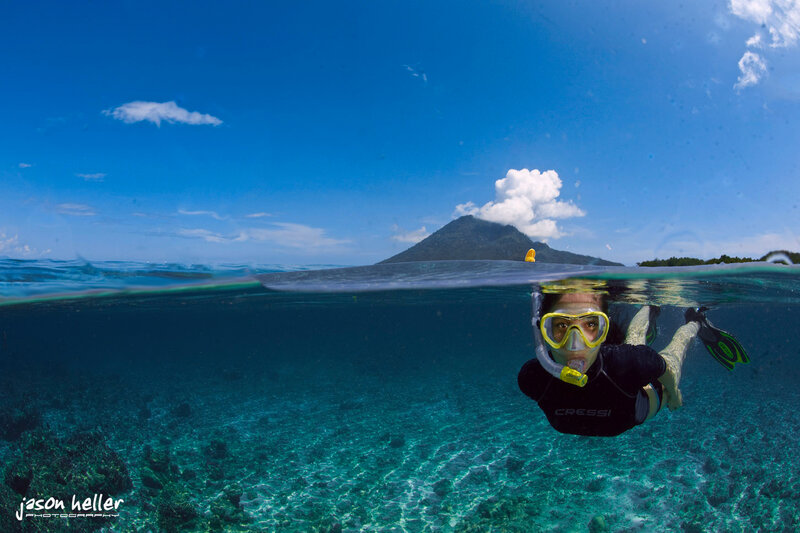 Snorkeling near a volcanic island