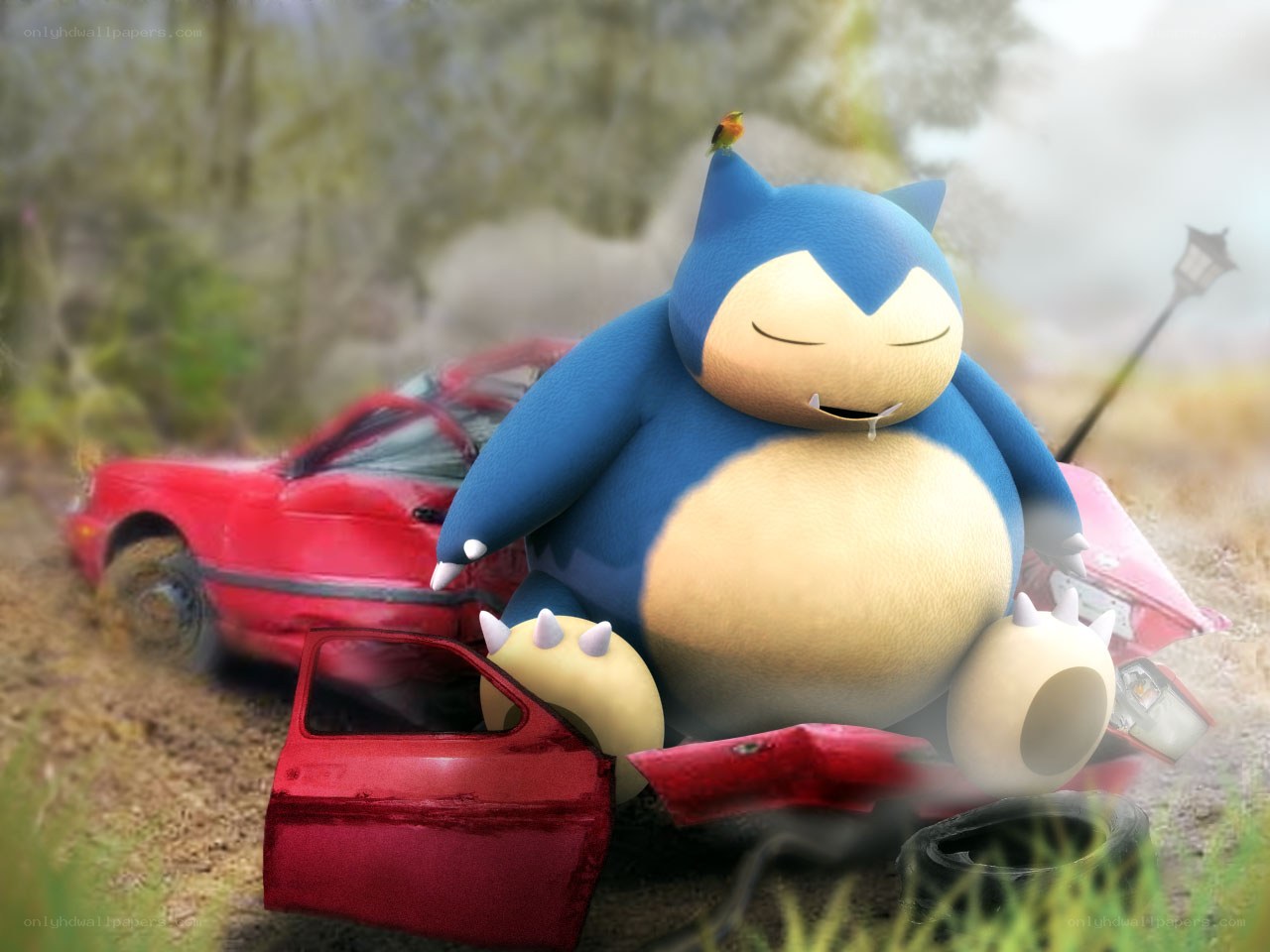 Snorlax crushing a car