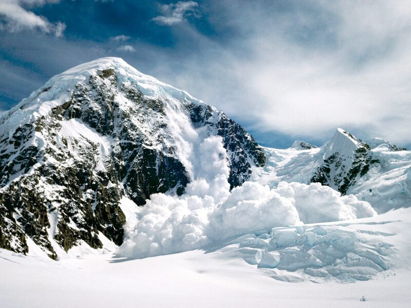 Snow Avalanche on Mountain — White, Dramatic, Winter, Photograph