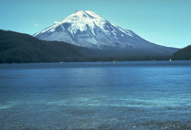 Snow-capped mountain and lake