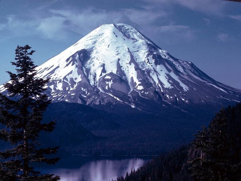 Snow-capped mountain and lake