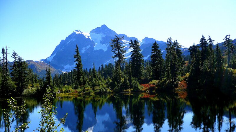 Snow-capped Mountain and Lake — Blue, Serene, Afternoon, Photograph, Trees
