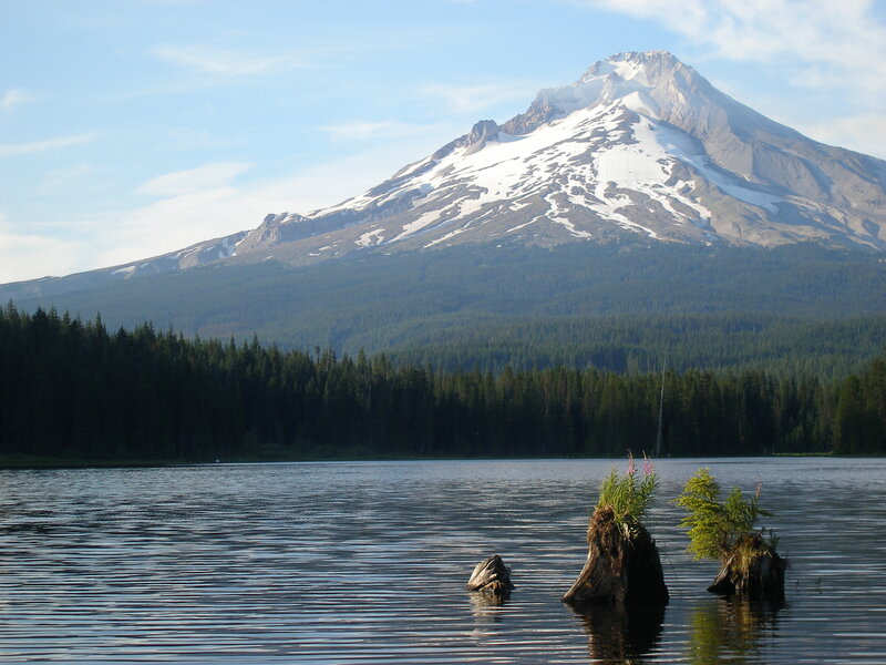 Snow-capped Mountain and Lake — Blue, Serene, Afternoon