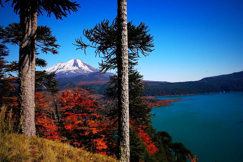 Snow-capped Mountain and Lake — Blue, Serene, Autumn, Photograph