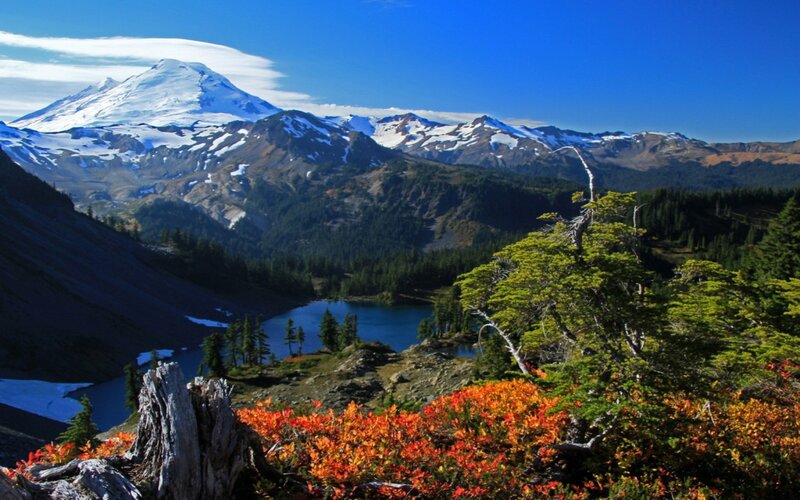 Snow-capped Mountain and Lake — Blue, Serene, Summer