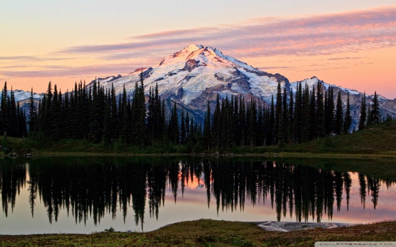 Snow-capped Mountain and Lake — Pink