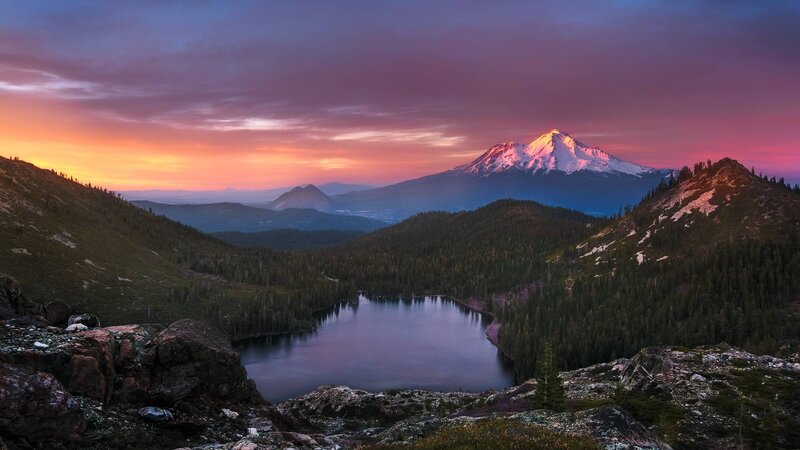 Snow-capped Mountain and Lake — Purple