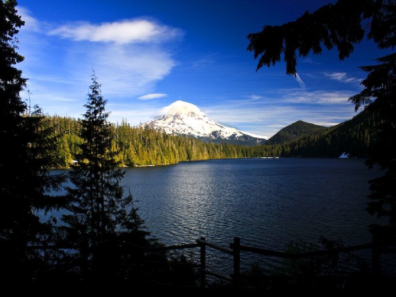 Snow-capped mountain and lake view