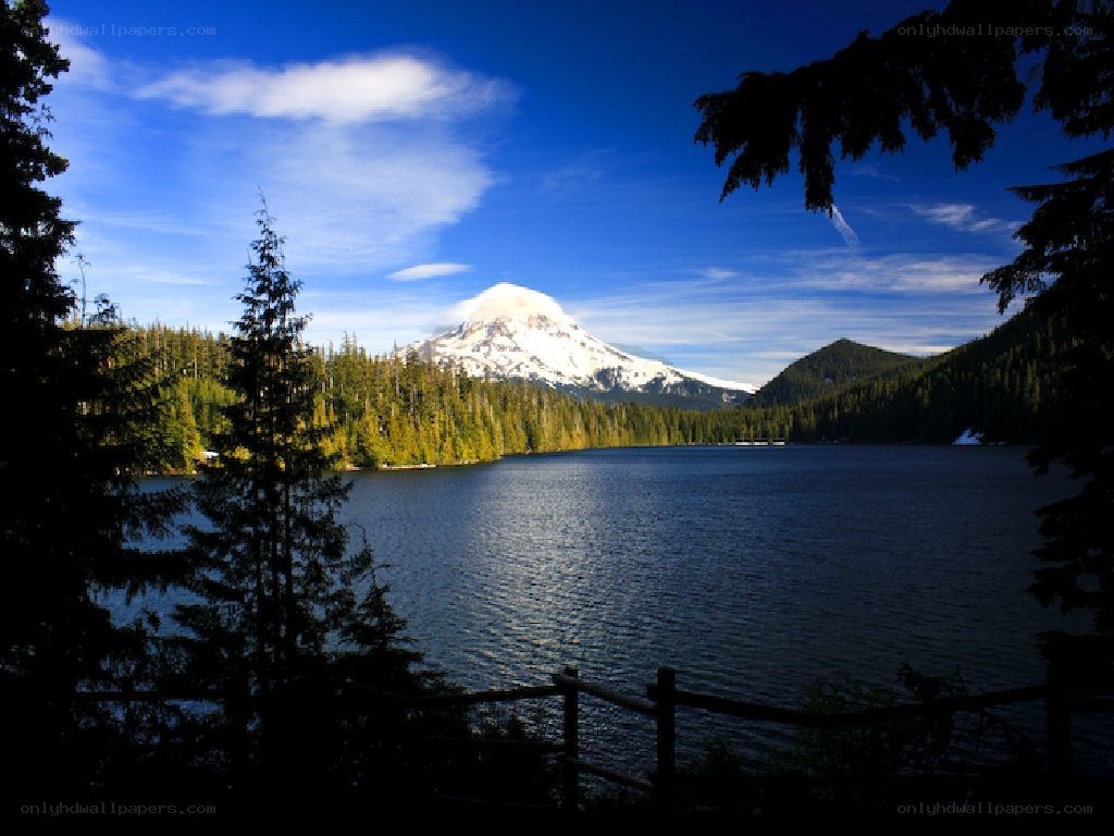Snow-capped mountain and lake view