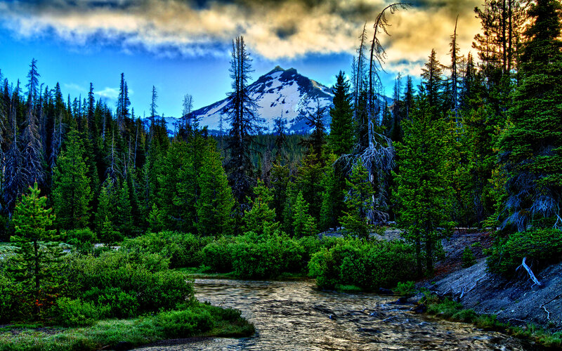 Snow-capped Mountain and River