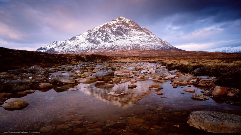 Snow-capped mountain and stream