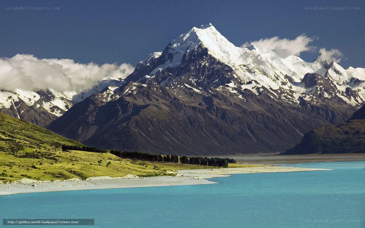 snow-capped mountain and turquoise lake