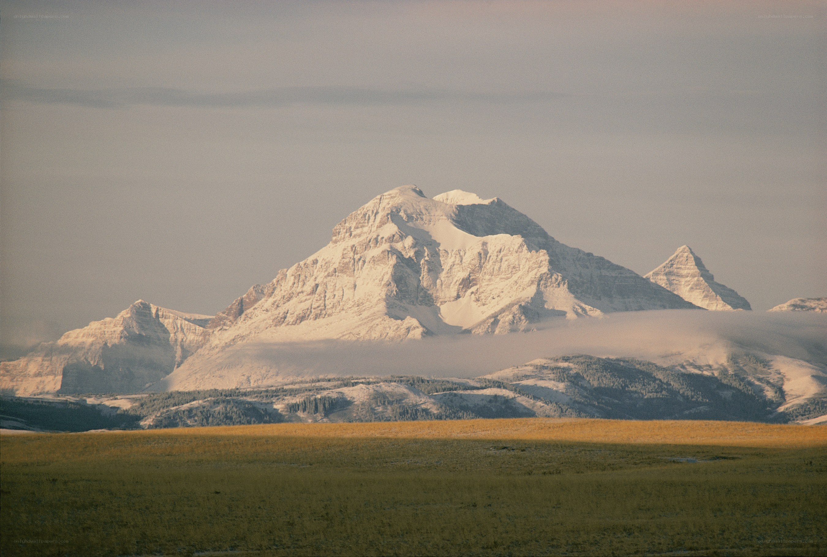 Snow-capped mountain at dawn