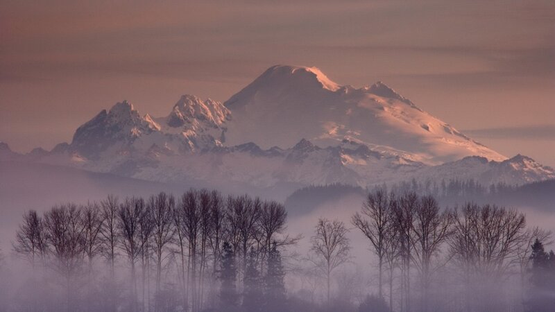 Snow-capped mountain at dawn