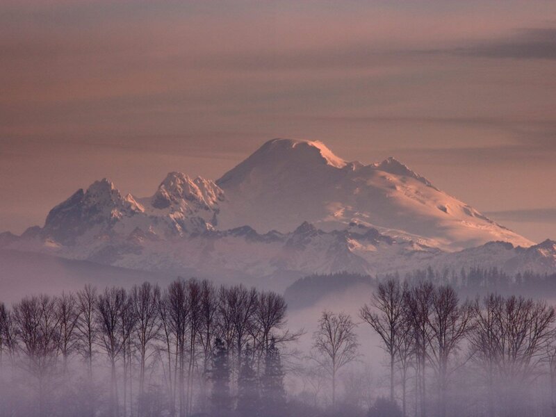 Snow-capped mountain at dawn