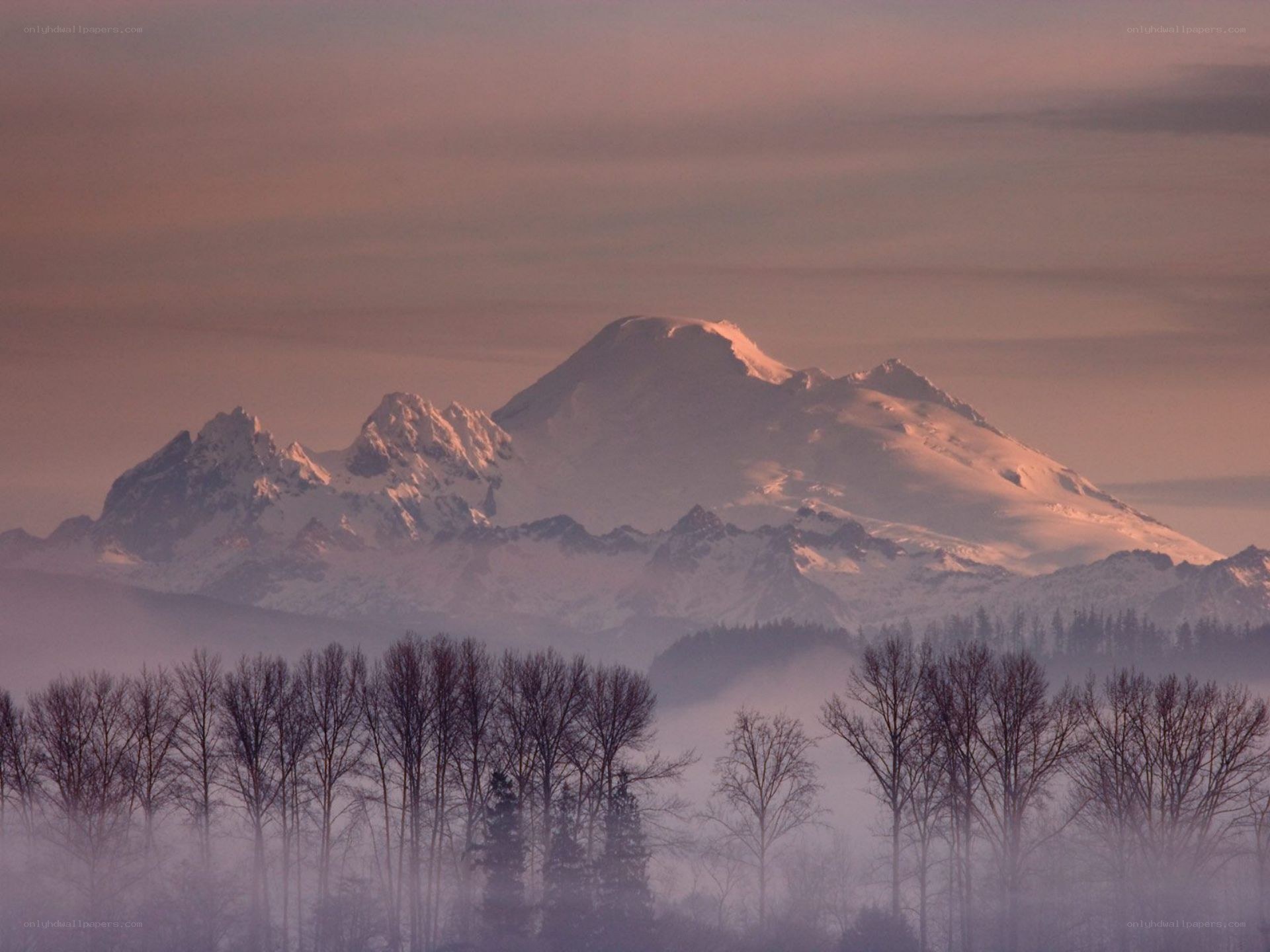 Snow-capped mountain at dawn