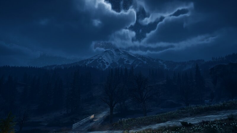 Snow-capped Mountain at Night — Blue, Dark, Serene